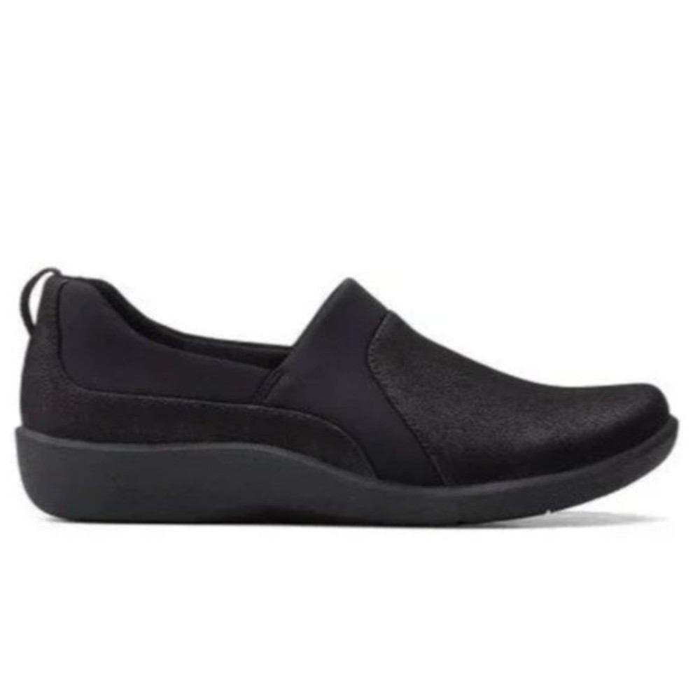 Clarks Womens Size 8.5 Sillian Bliss Comfortable Black Slip On Loafers‎ Shoes